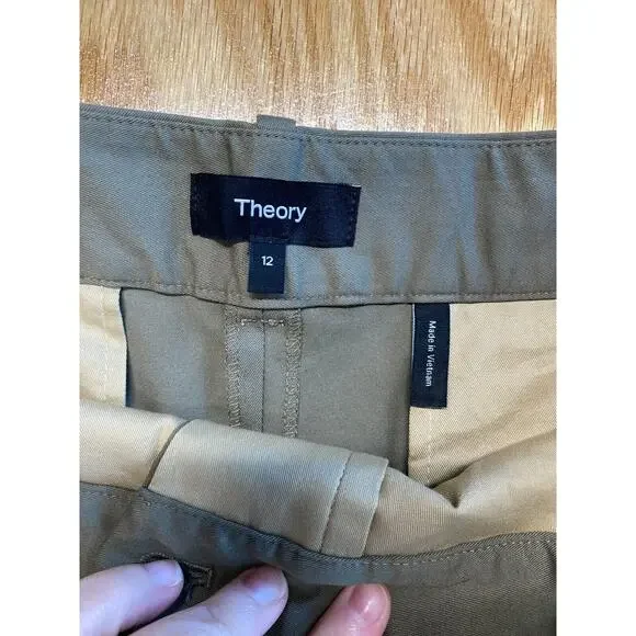 Theory Chino Shorts Womens 12 Gray Pleated Cotton Blend Slash Pockets B65